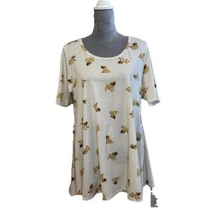 LuLaRoe Sz LG Perfect T Tee Pug Dog Polka Dot Cream & Black HTF Tunic A Line Top